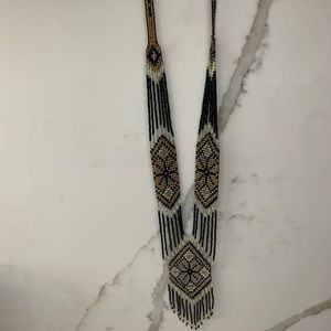 Black & gold long beaded necklace